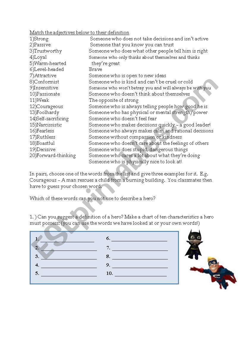 A real hero worksheet