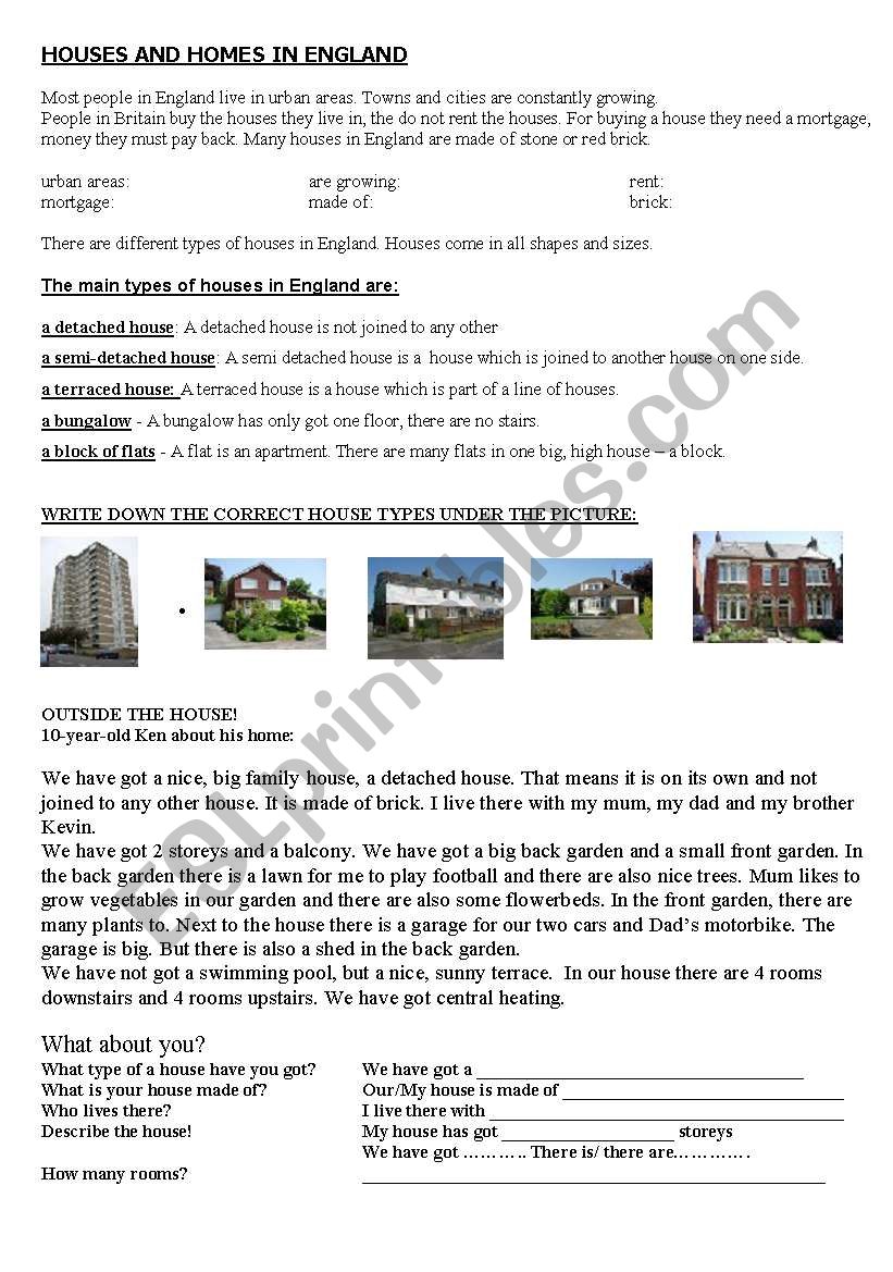 Houses and Homes in GB worksheet