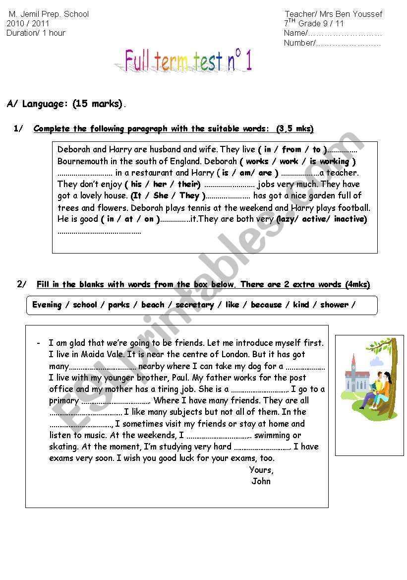 full term test n1 for the 7th form