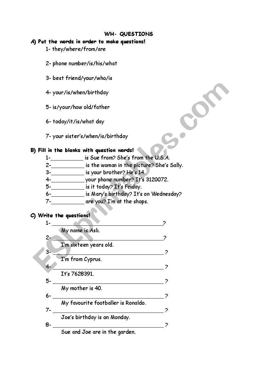 wh questions worksheet