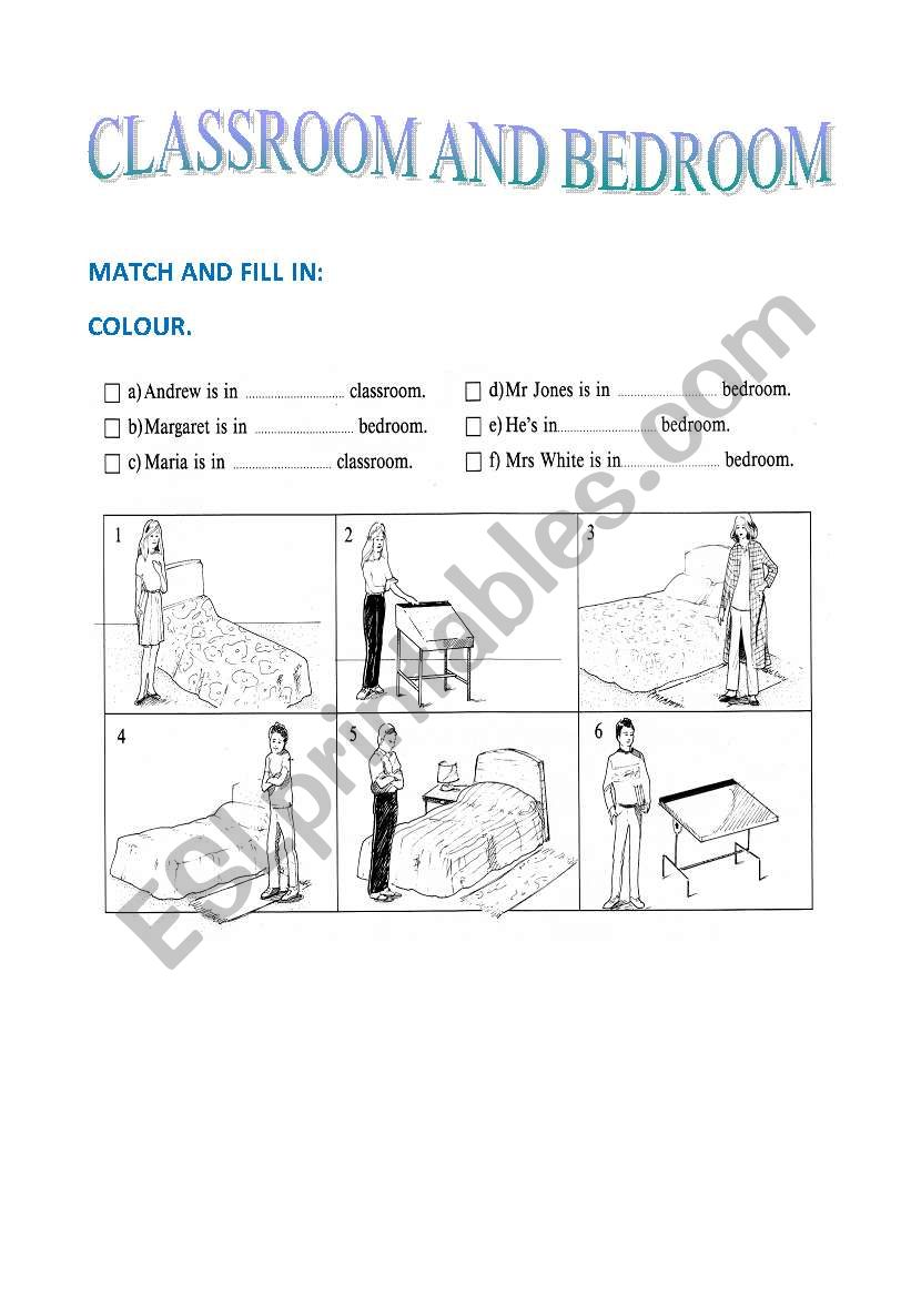 classroom and bedroom worksheet