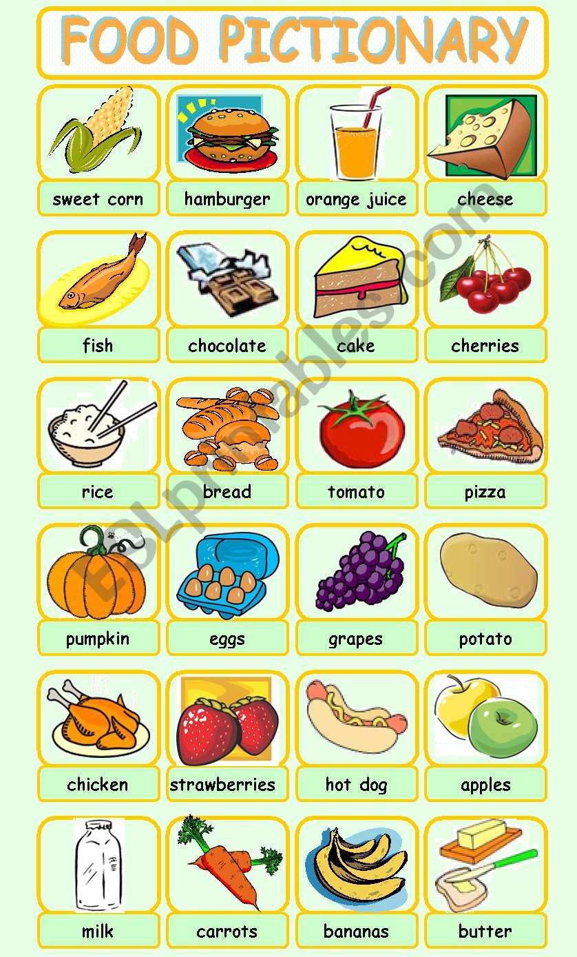 FOOD PICTIONARY - ESL worksheet by roalmeida