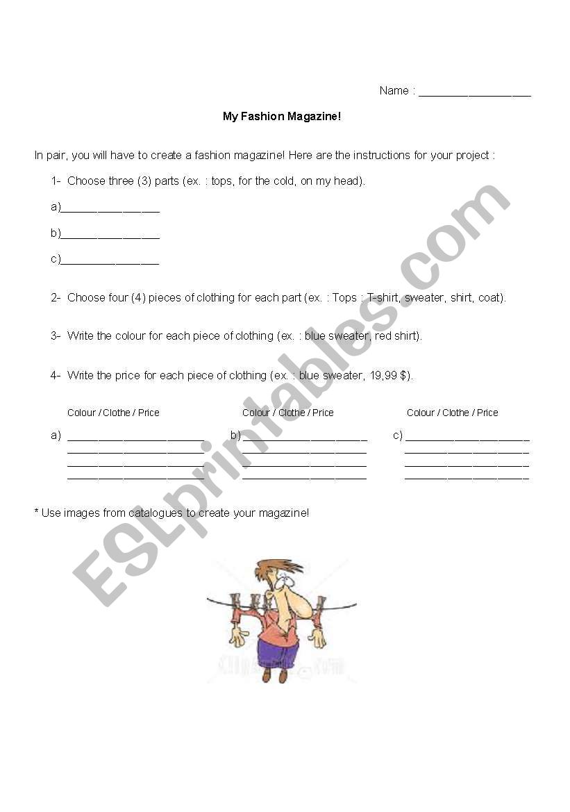 Fashion magazine project worksheet