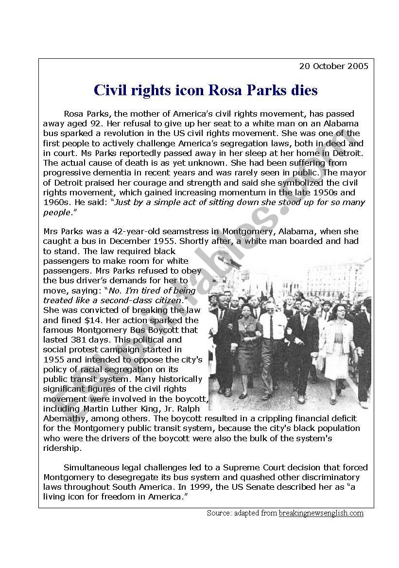 Rosa Parks  worksheet