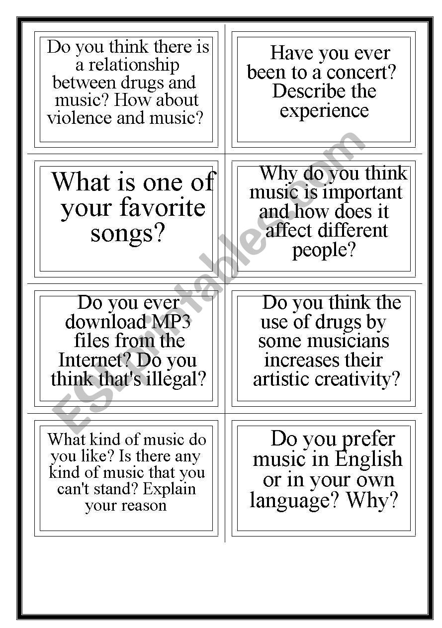 Music Speaking Cards worksheet