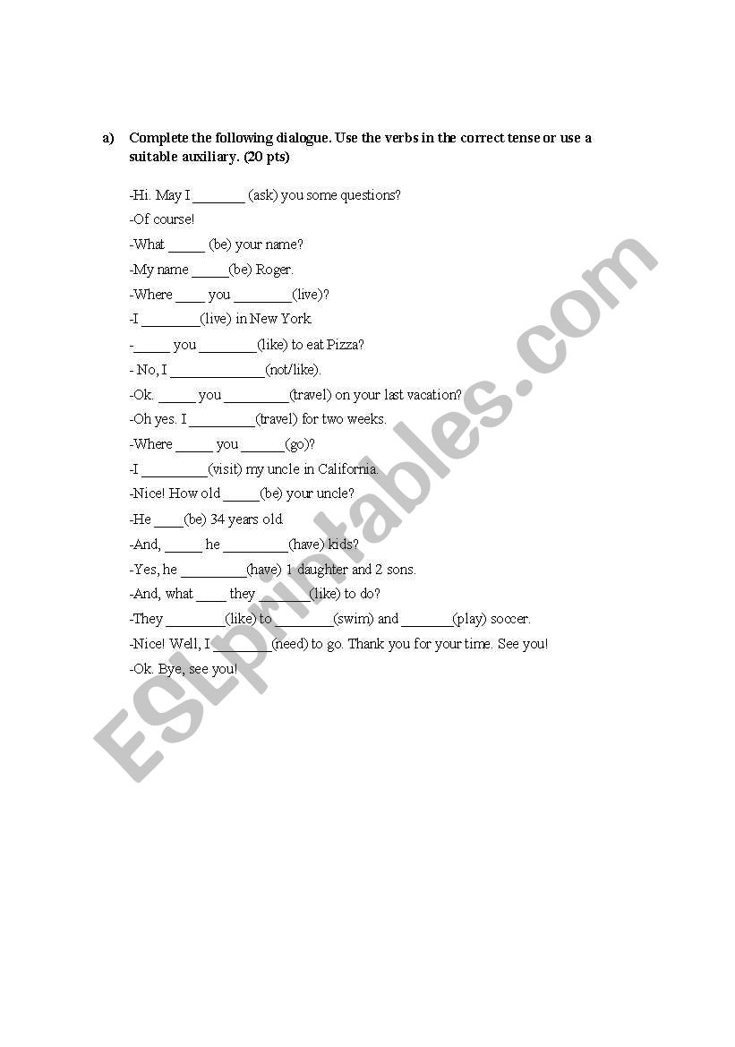 Dialogue worksheet