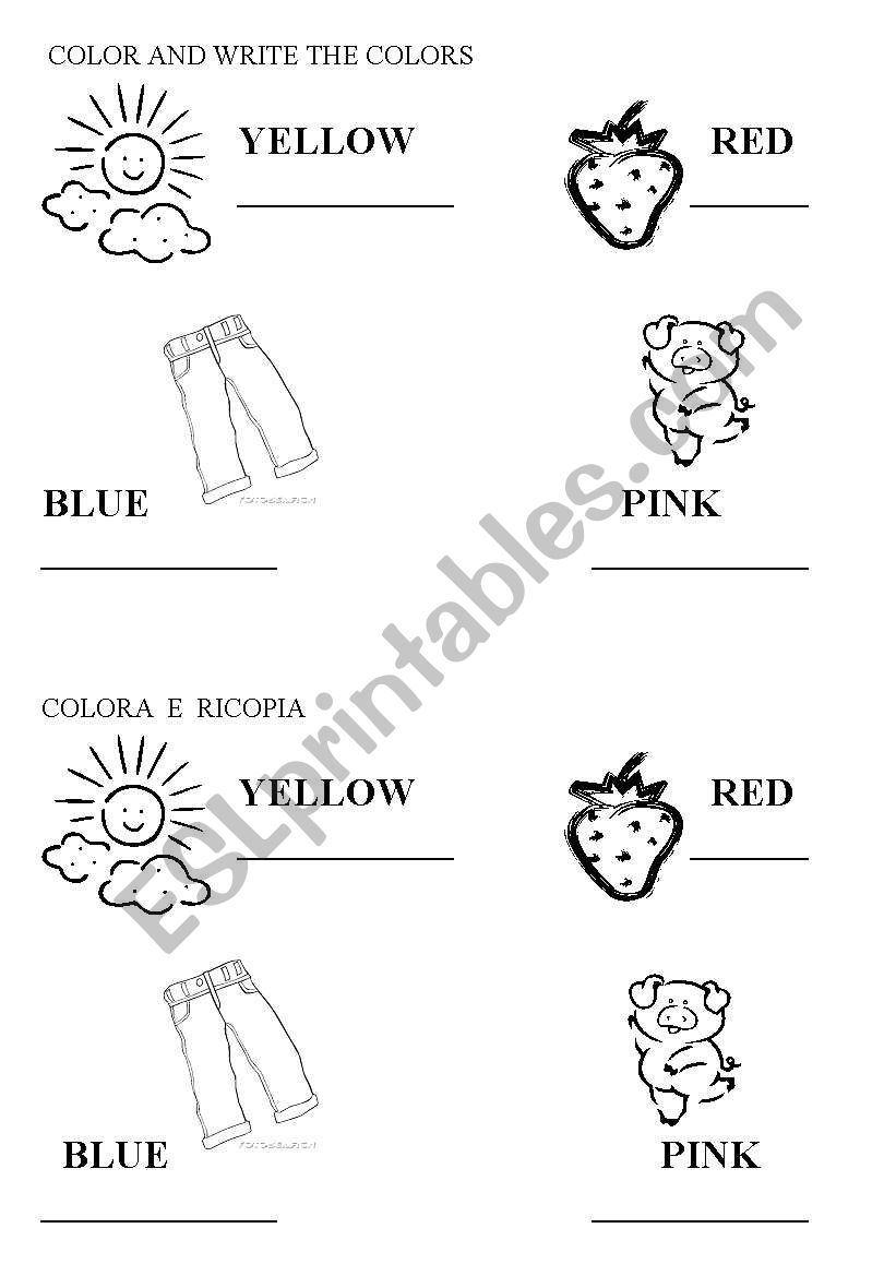 COLOR AND WRITE THE COLORS worksheet
