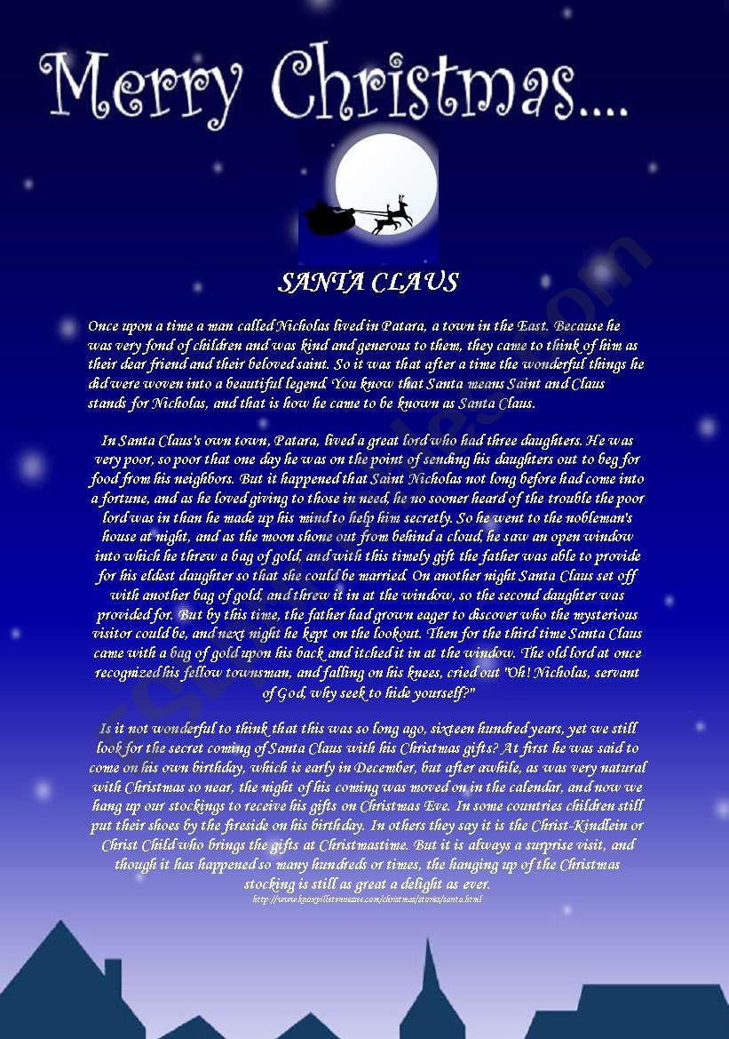 SANTA CLAUS - HIS STORY worksheet