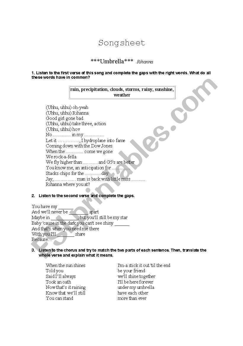 music worksheet