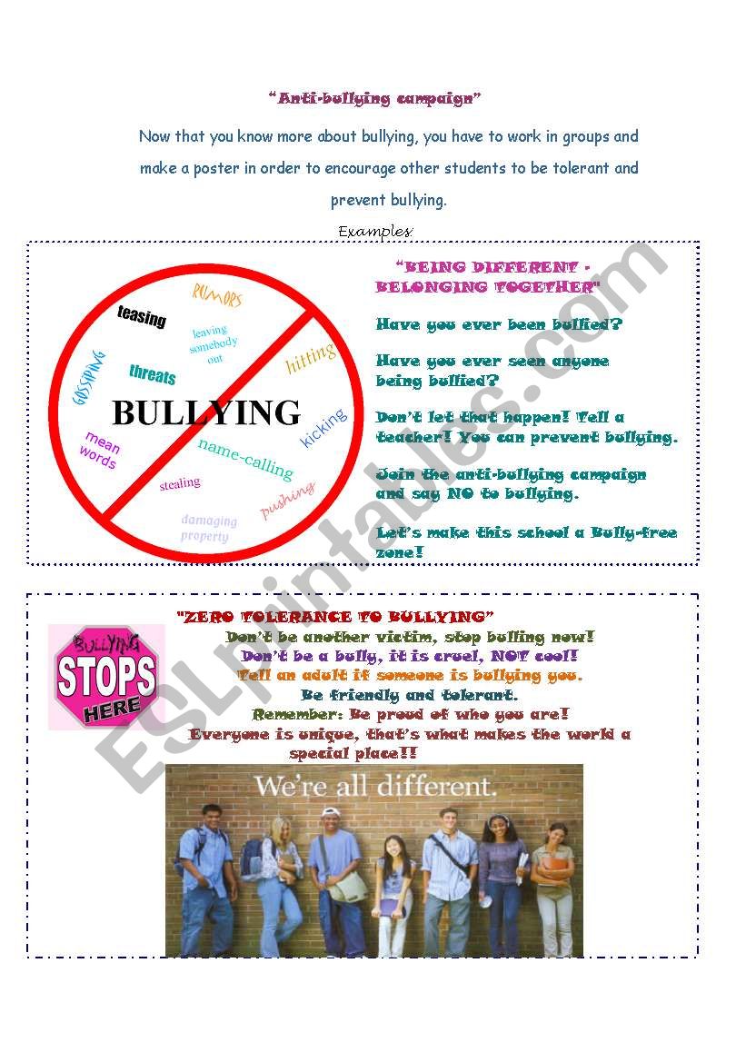 Anti-bullying campaign worksheet