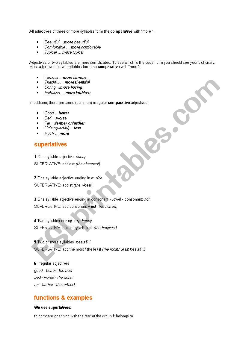 comparative and superlative worksheet