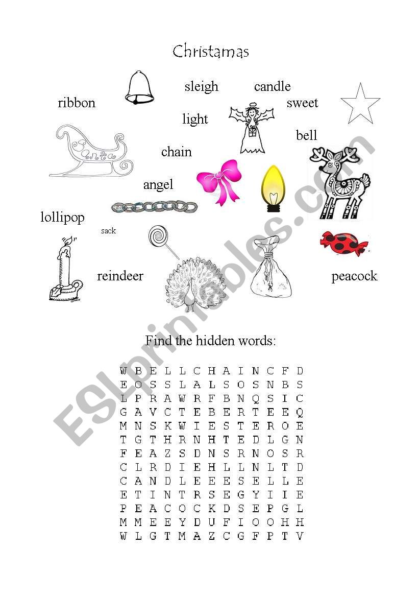 christmas vocab  matching, wordsearch