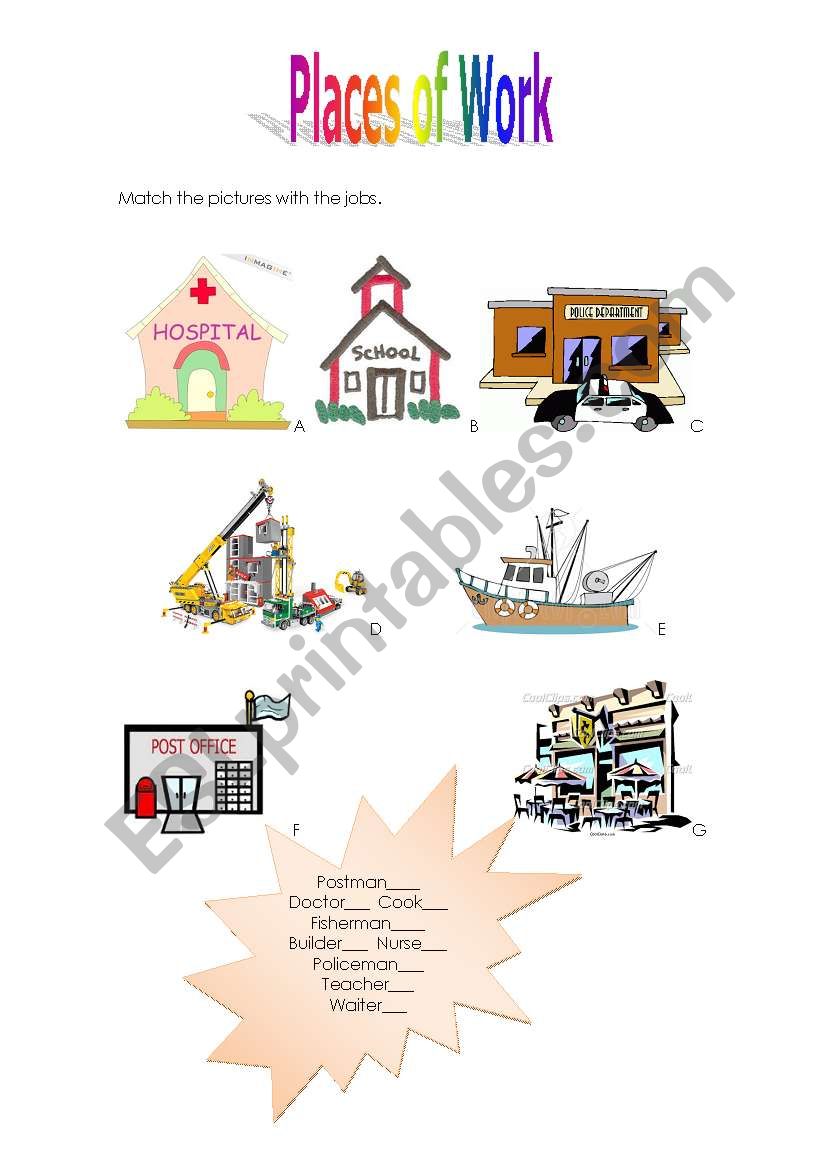 Places of work worksheet