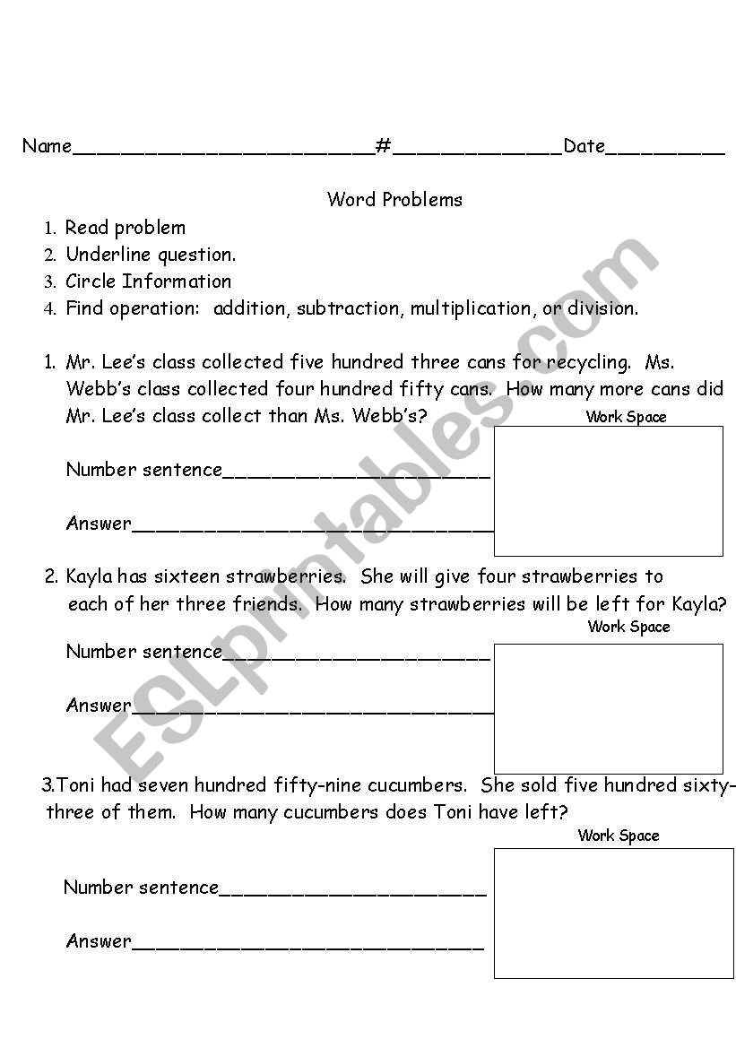 2nd Grade Word Problems worksheet