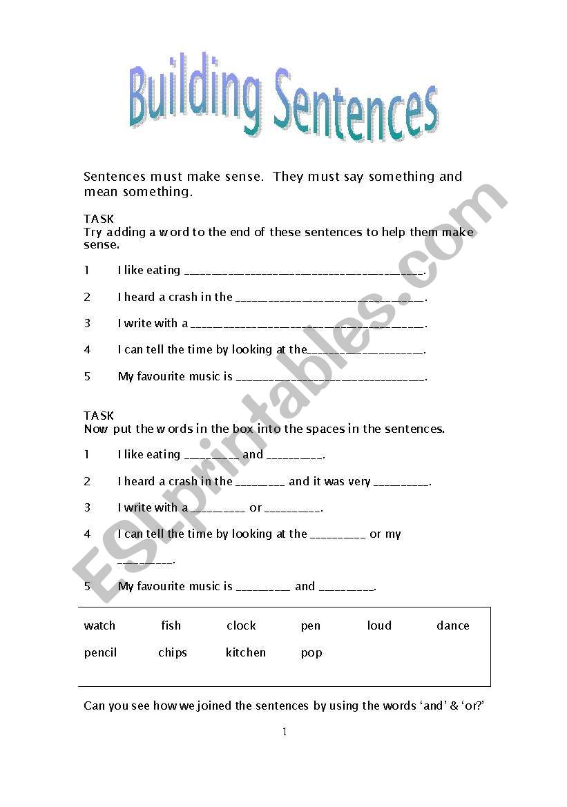 Building sentences 2 worksheet