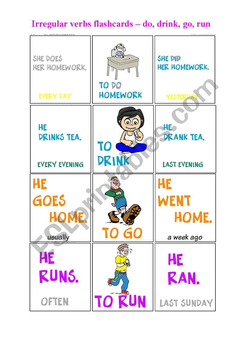 Irregular verbs - flash cards worksheet