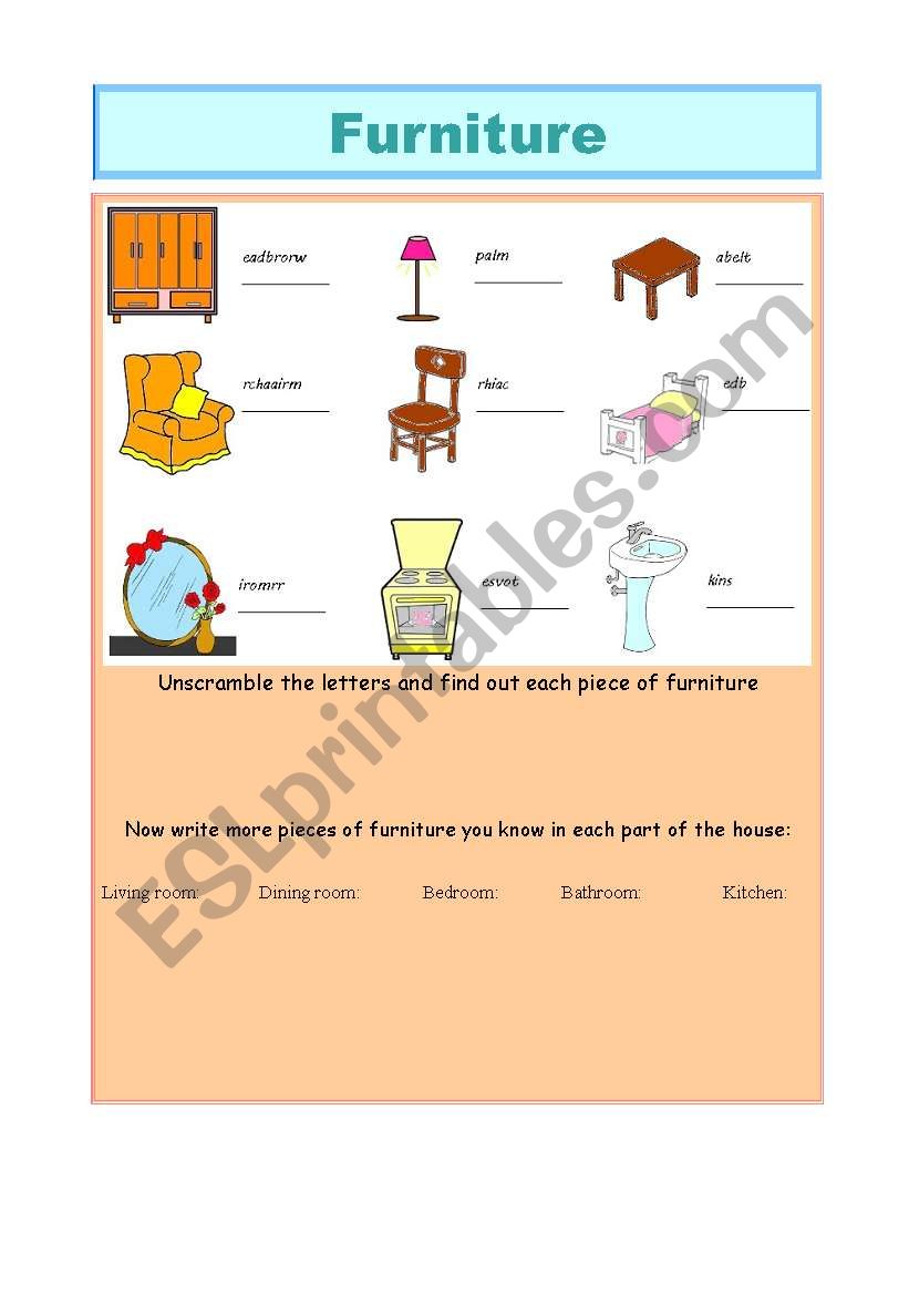 Furniture unscramble and parts of the house