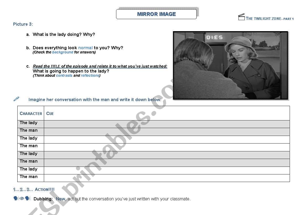 The Twilight Zone: Episode Mirror Image 4th worksheet