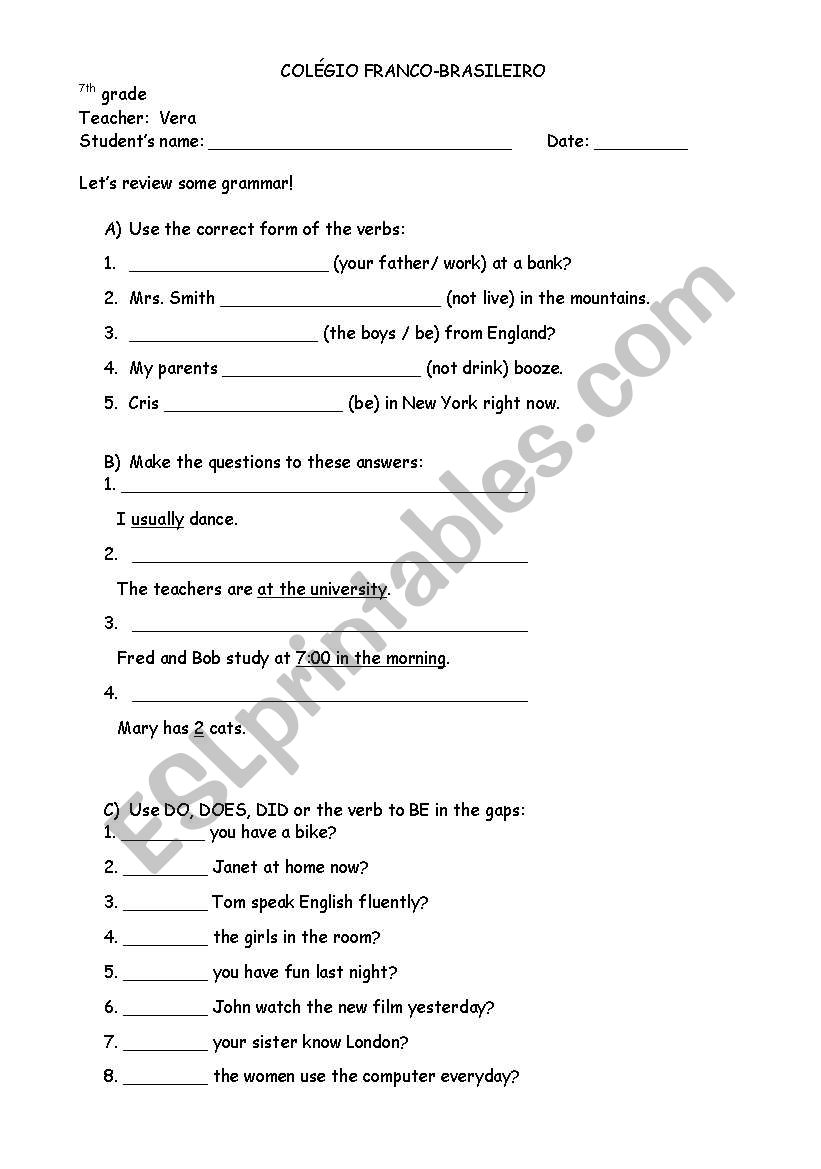 Revision worksheet