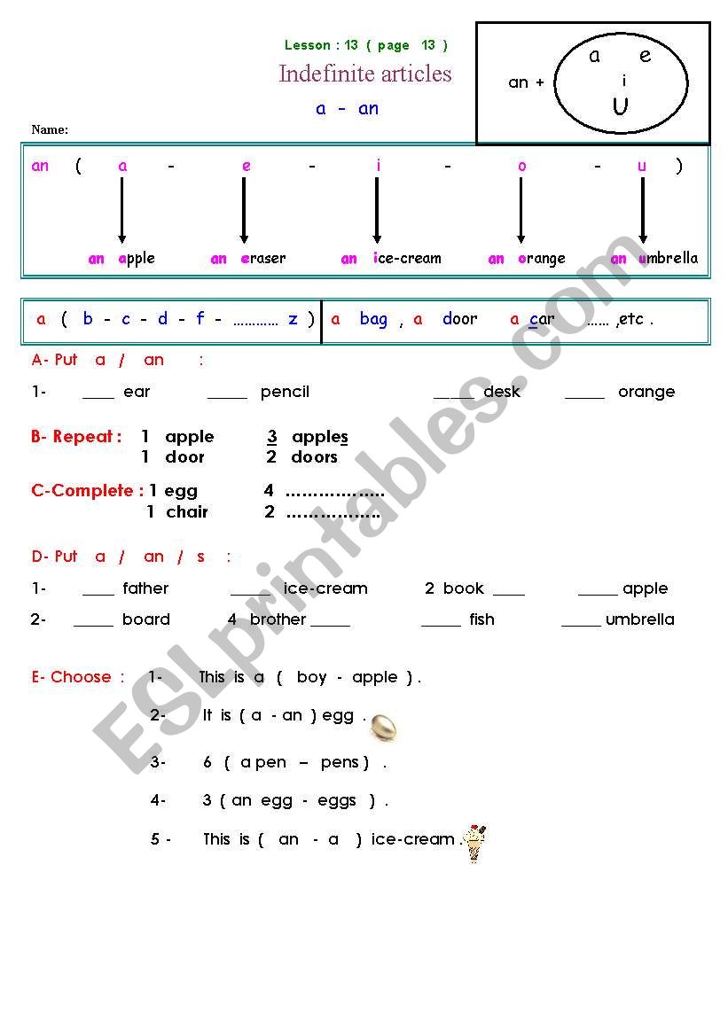  a - an -s worksheet