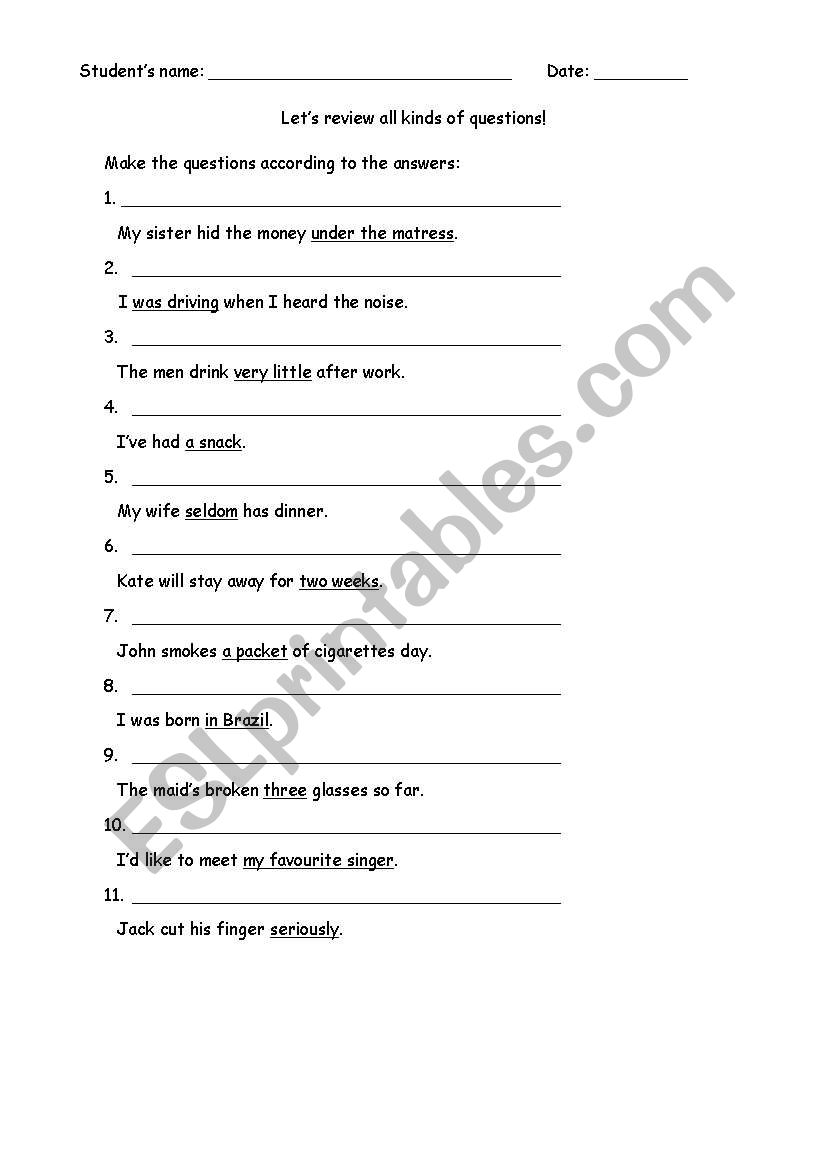 WH Questions worksheet