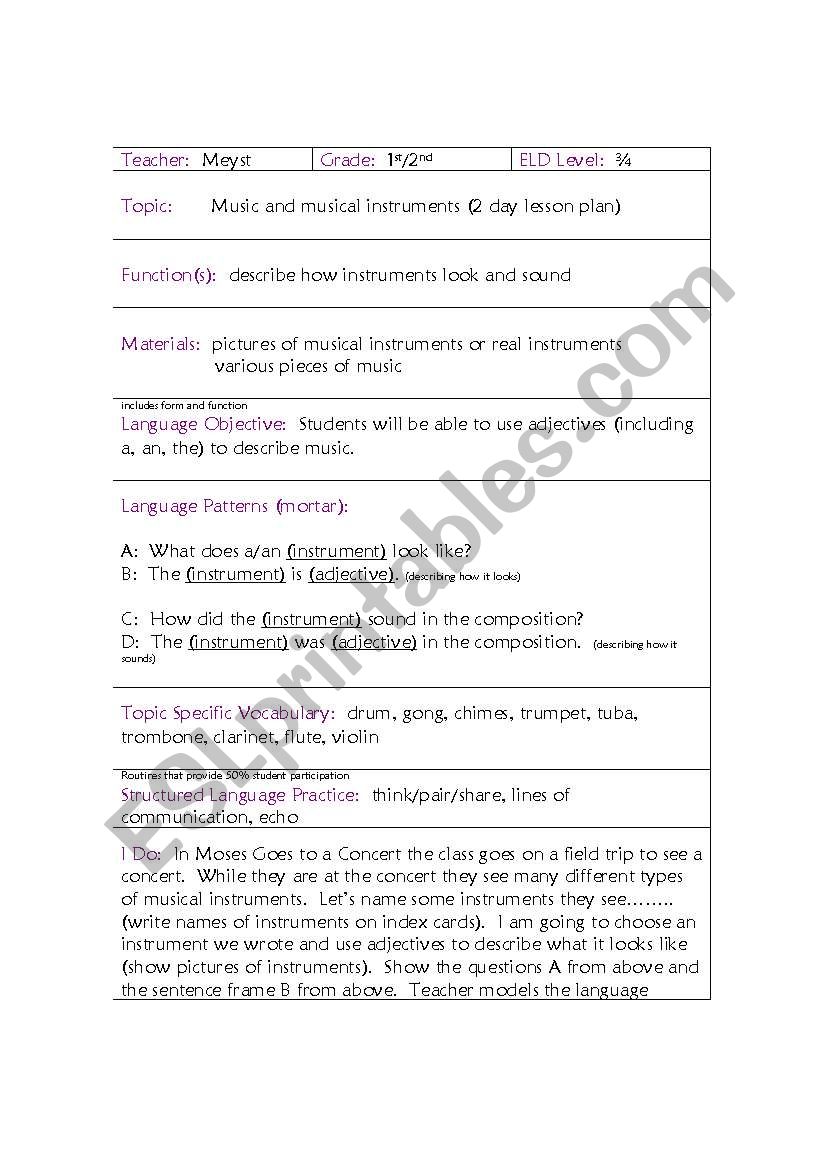 Musical Instruments worksheet