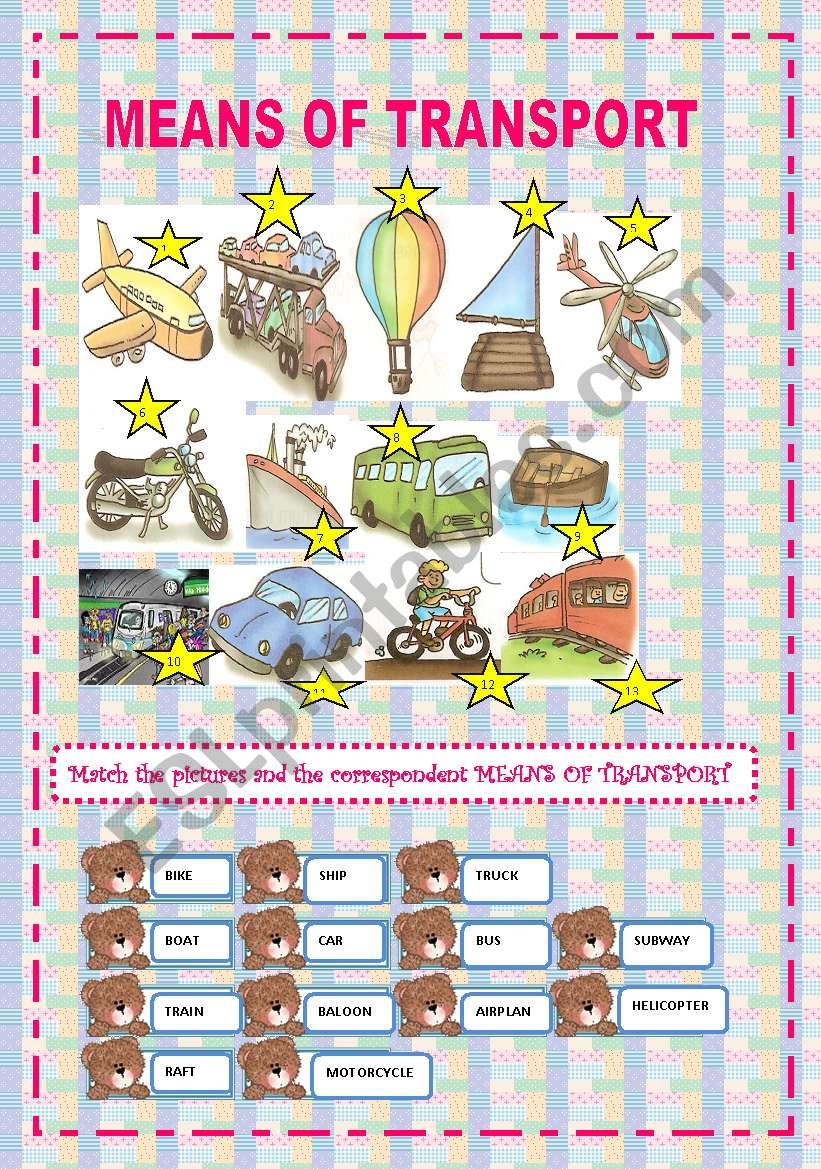 MEANS OF TRANSPORT worksheet