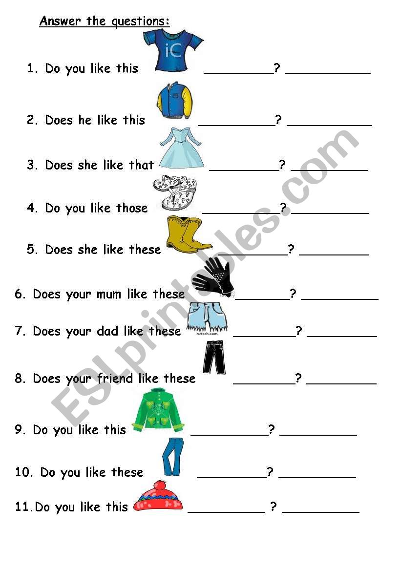 clothes worksheet