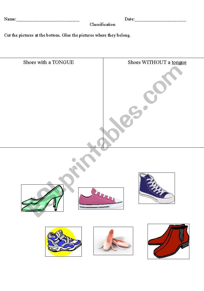 shoes with tongue worksheet