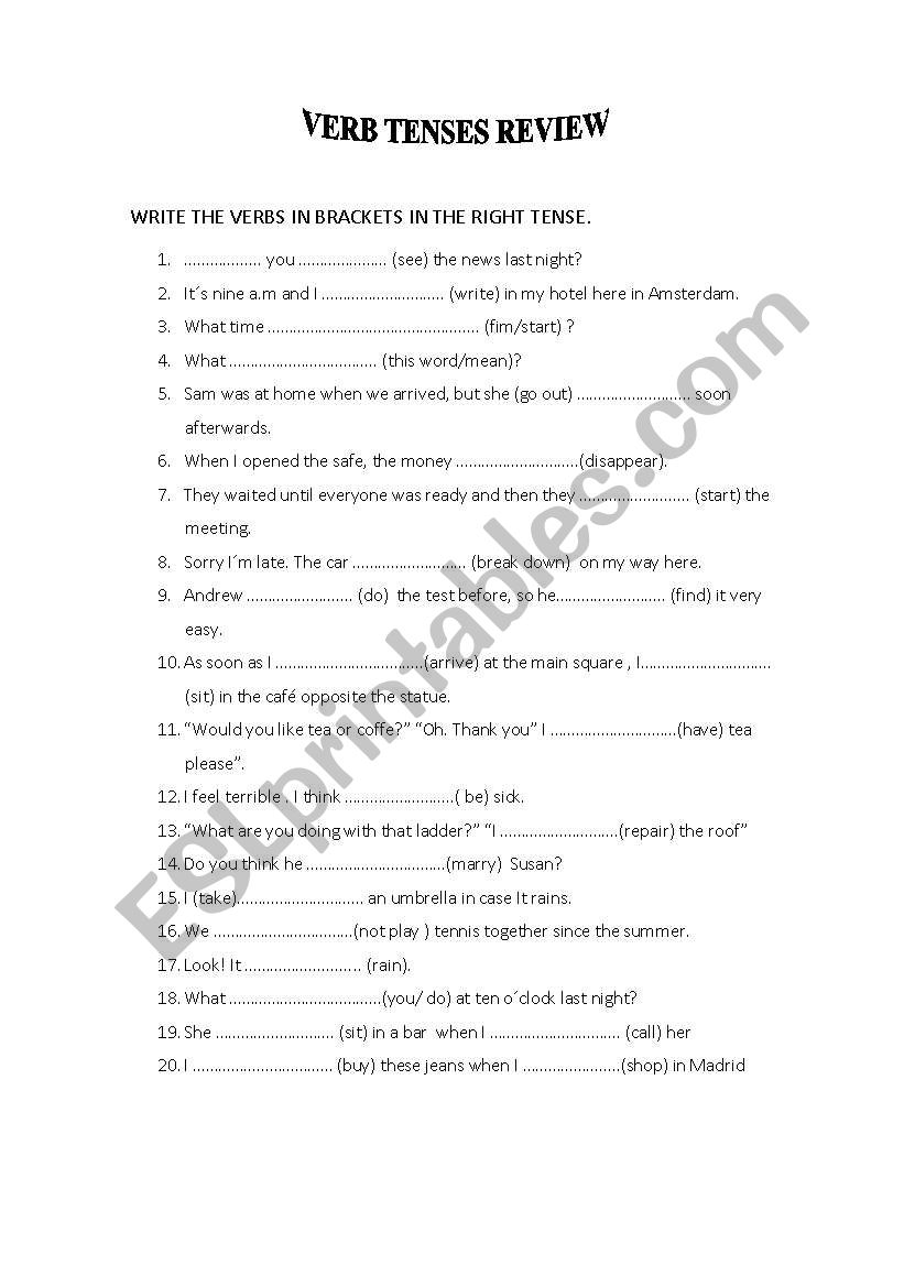 VERB TENSES worksheet