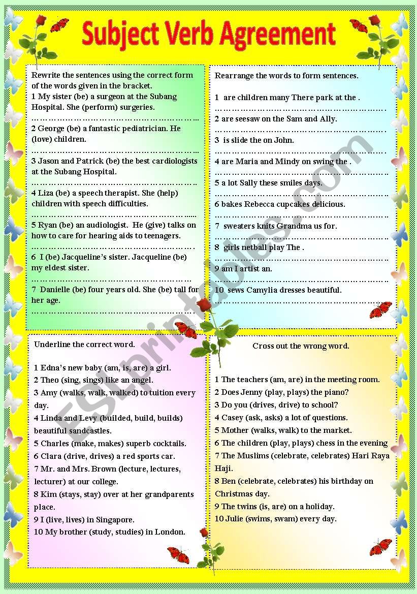 Subject Verb Agreement (with answer key) **editable