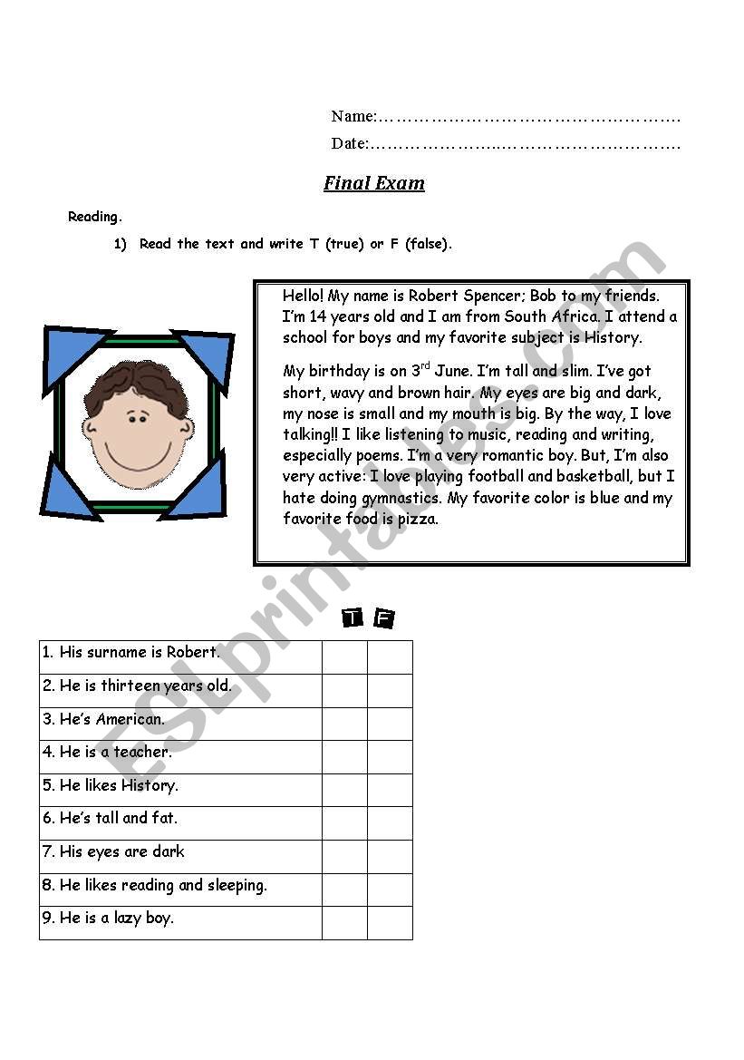 Final exam (4 pages) worksheet