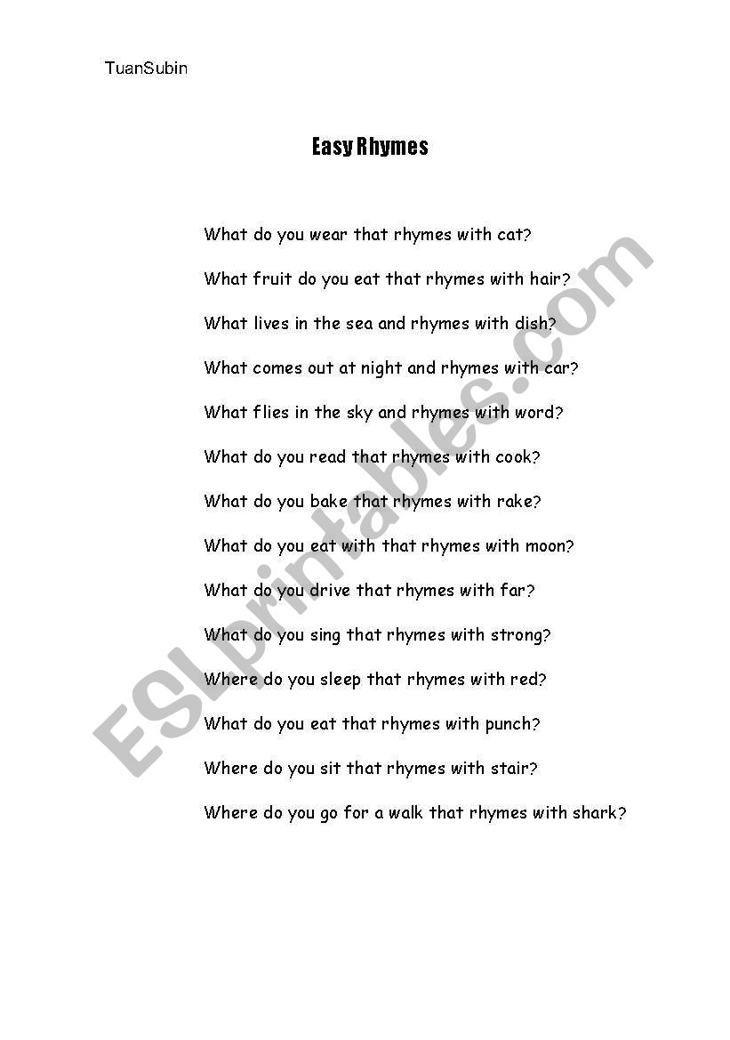 Rhyme worksheet