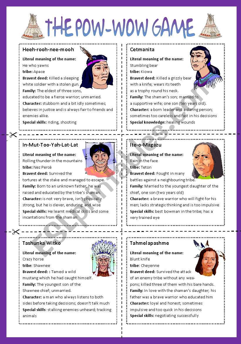 The Pow wow game worksheet