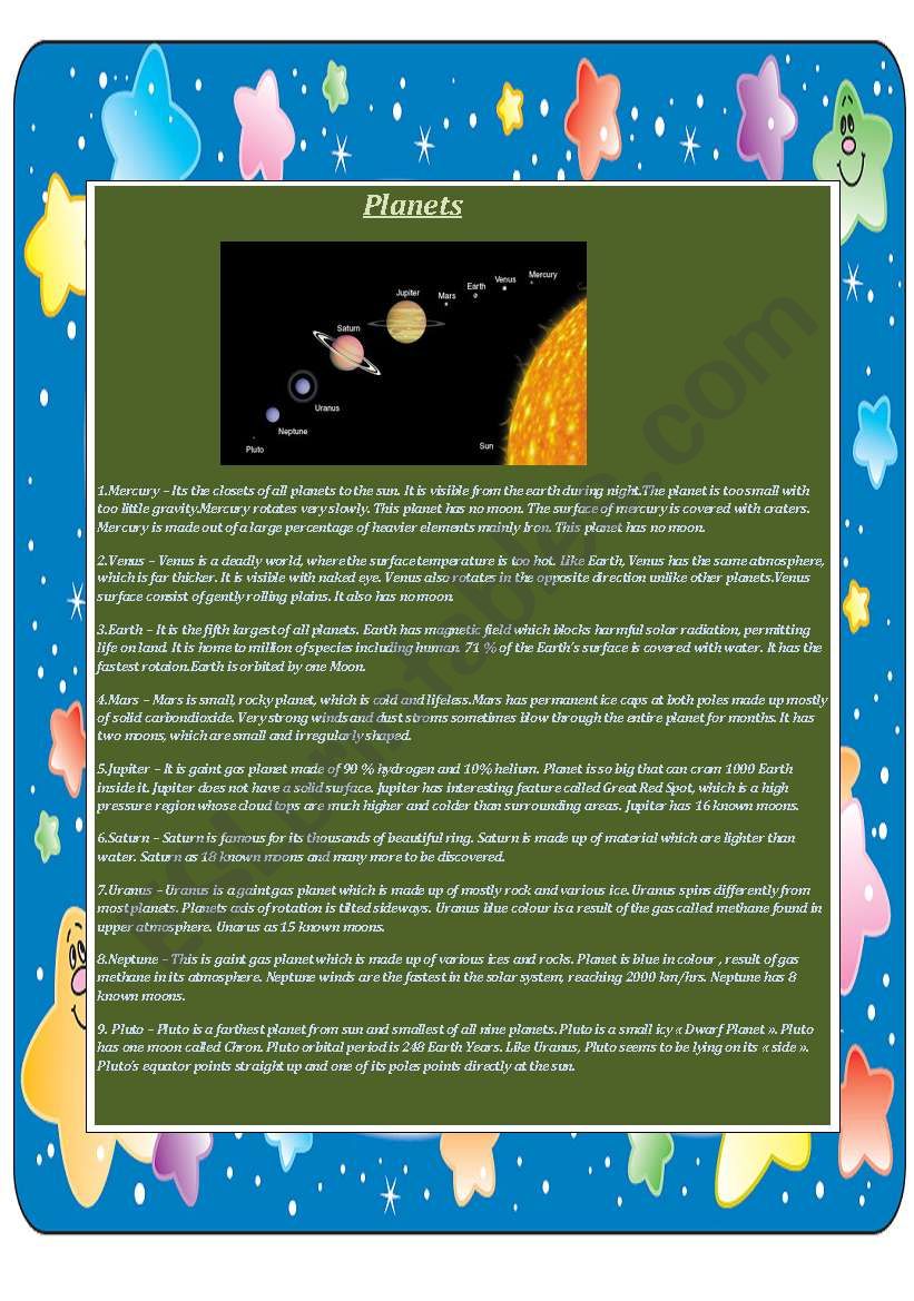 Planets worksheet