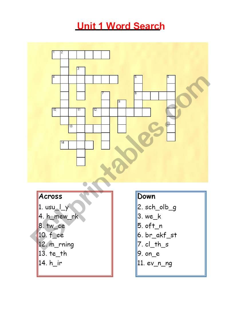 crossword puzzle worksheet