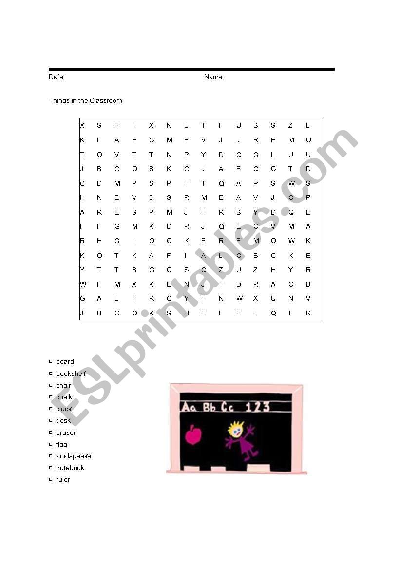 things in the classroom worksheet