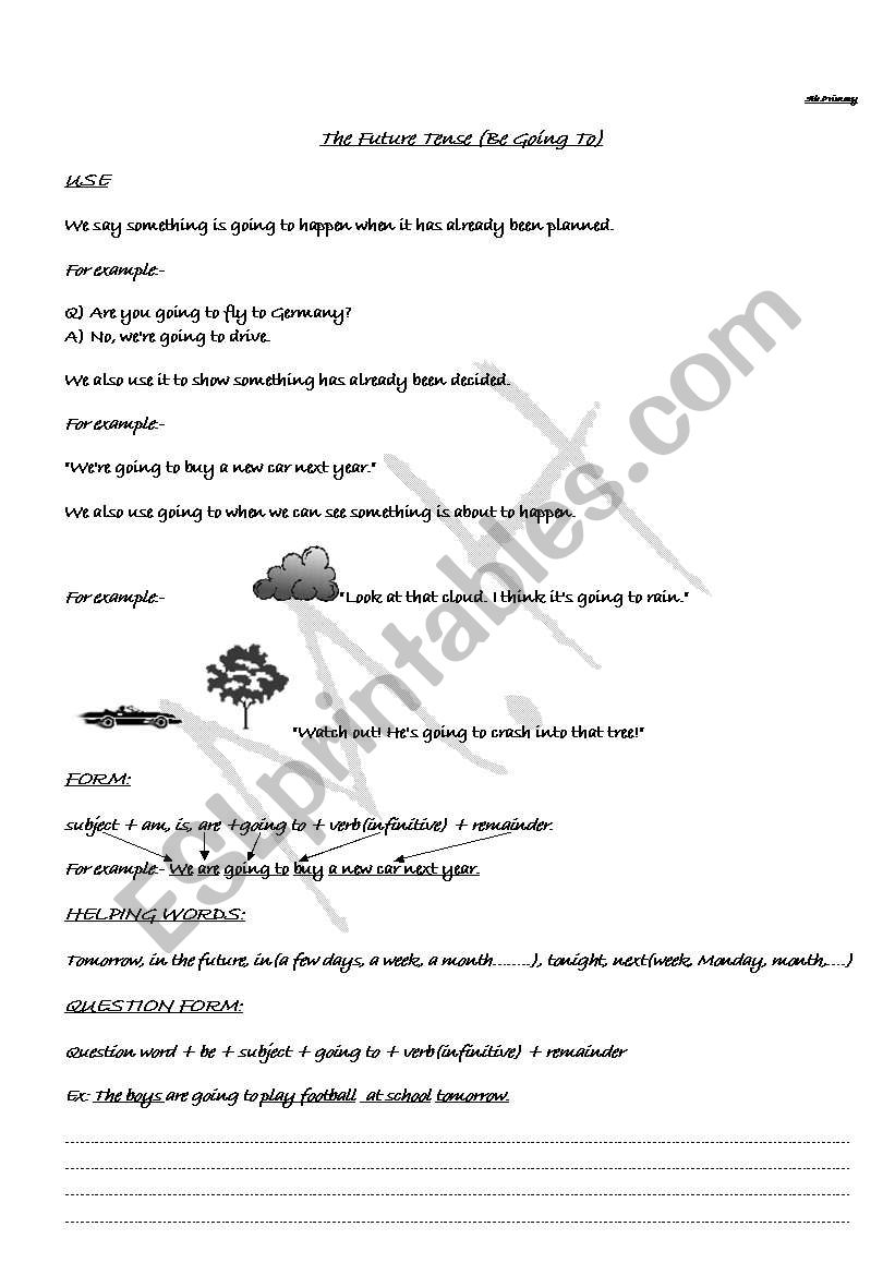   The future be going to worksheet