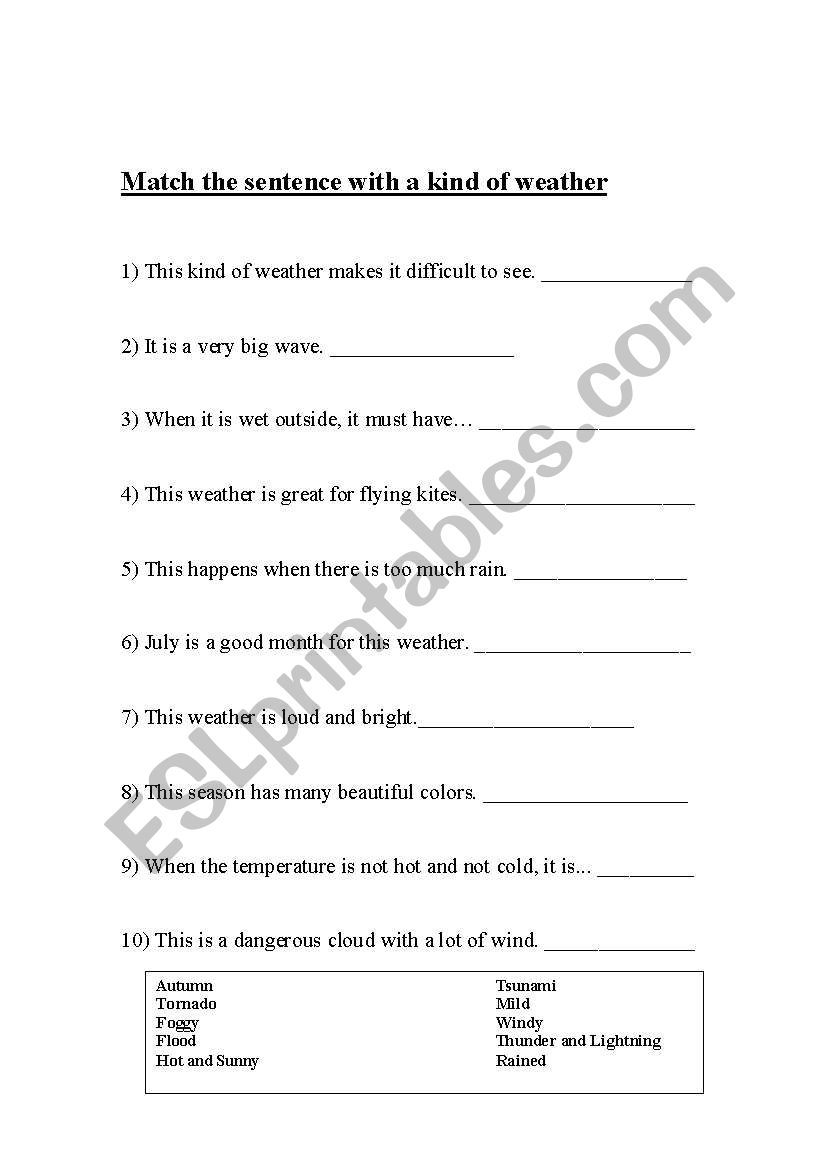 Weather Matching Quiz worksheet