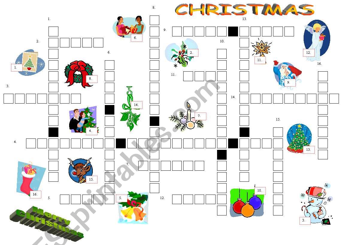 Christmas crossword worksheet