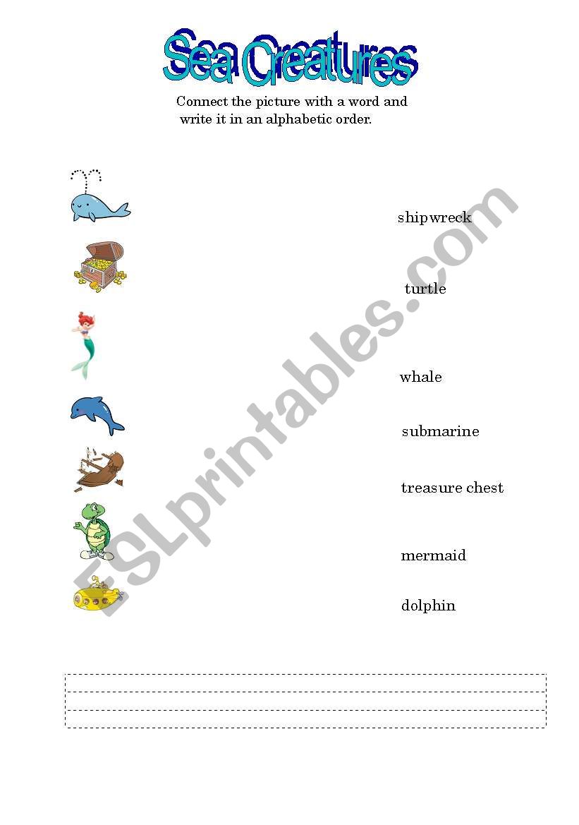 Sea creatures connect worksheet