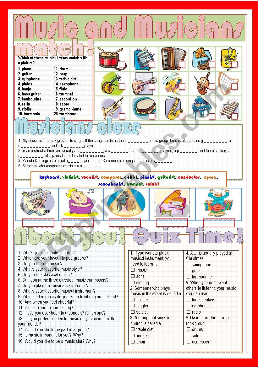 music and musicians worksheet