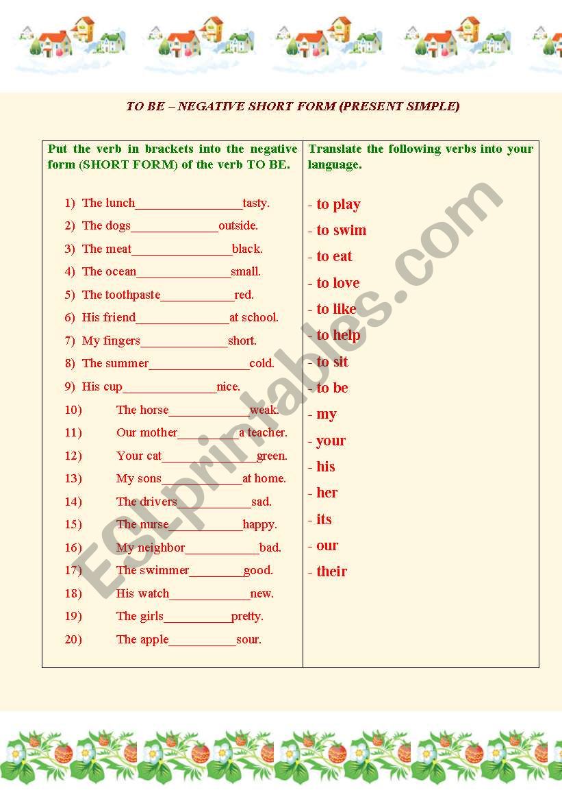 Present Simple Tense of the verb TO BE (negative form).