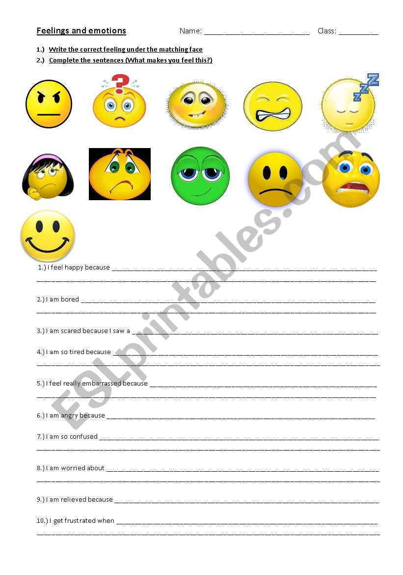 Feelings and Emotions worksheet