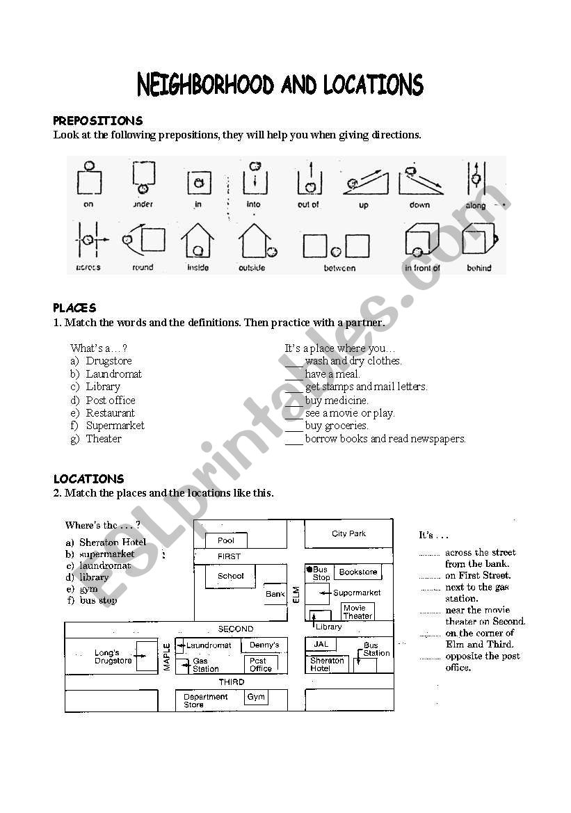 NEIGHBORHOOD AND LOCATIONS worksheet