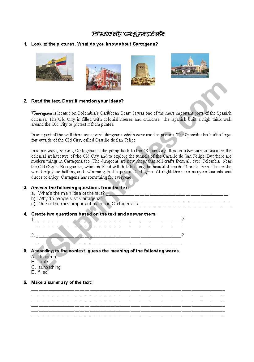 VISITING CARTAGENA worksheet