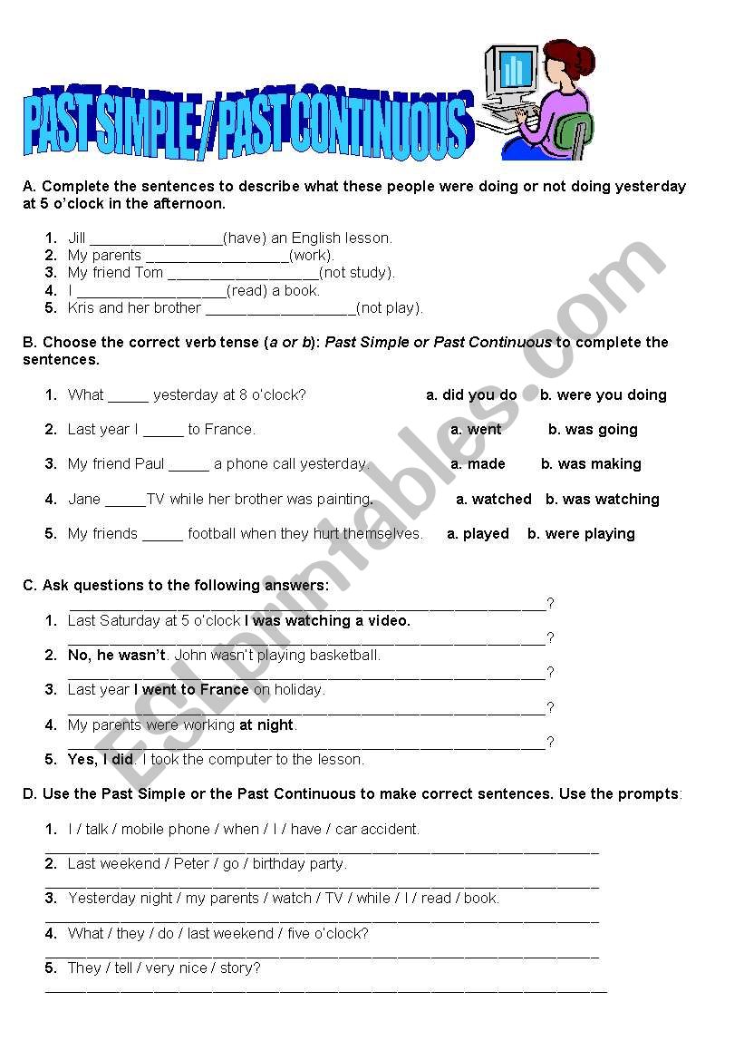 worksheet on Past simple and Past continuous