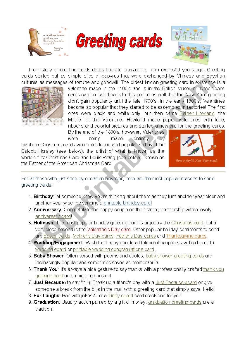 Greeting Cards worksheet