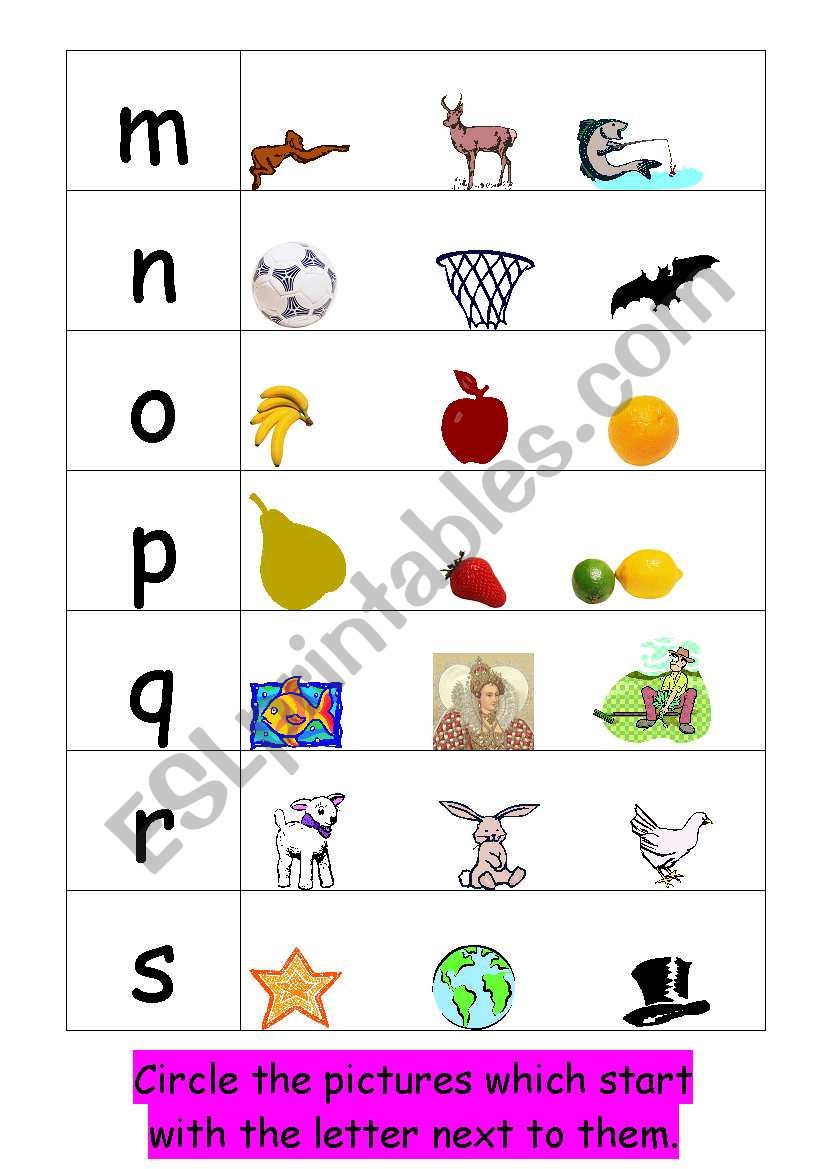 initial sound m to s worksheet