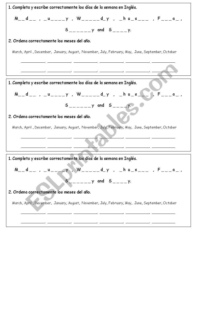 DAYS AND MONTHS worksheet